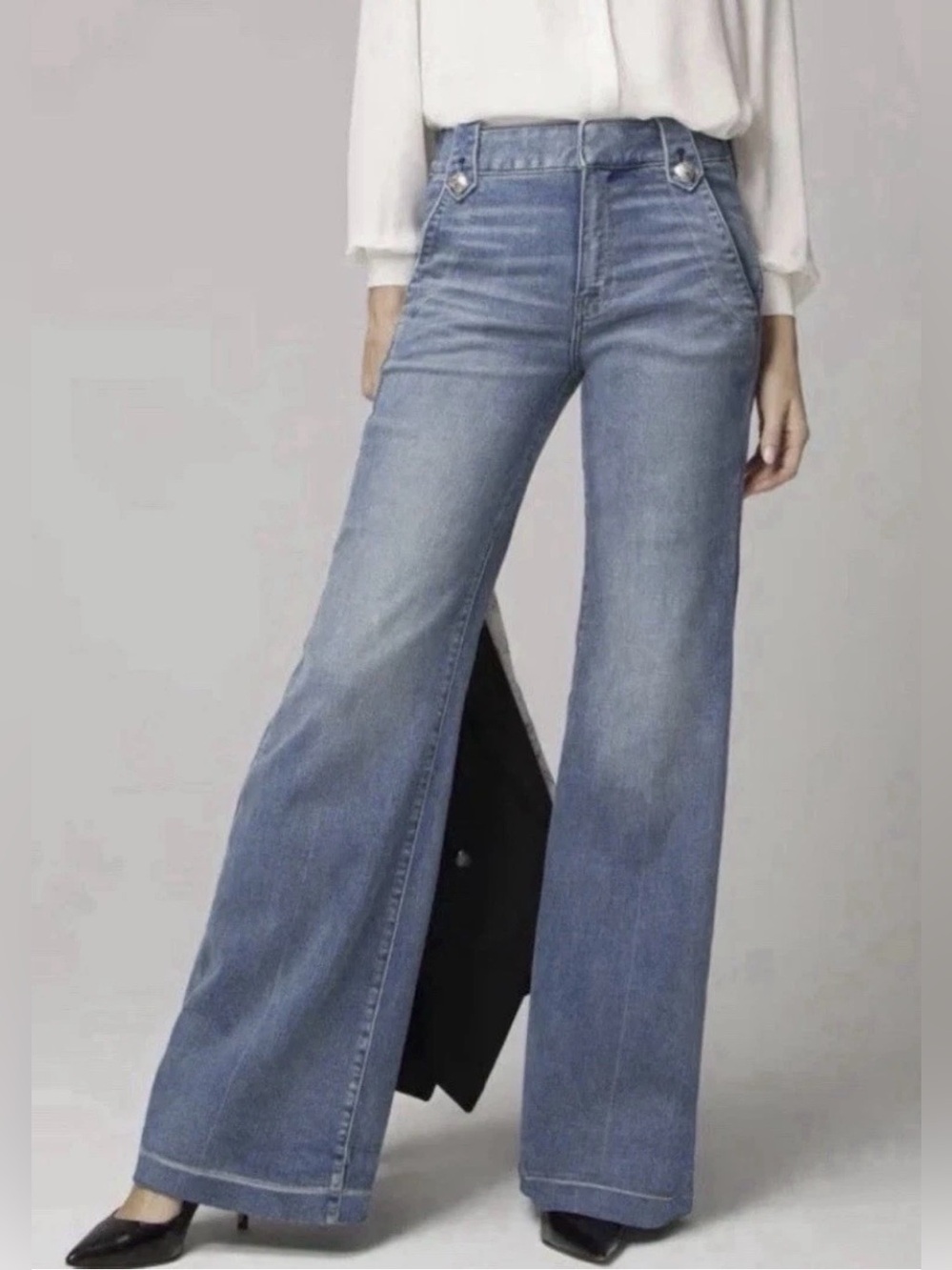 WHBM Womens White House Black Market High-Rise Curvy Wide Leg Jeans 10 Soft Blue